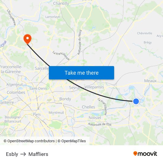 Esbly to Maffliers map