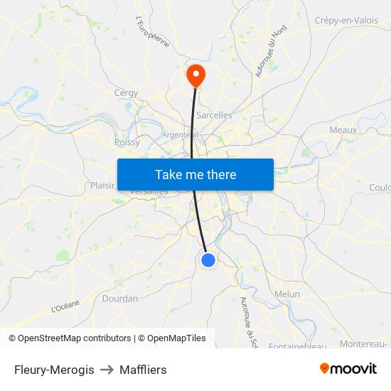 Fleury-Merogis to Maffliers map