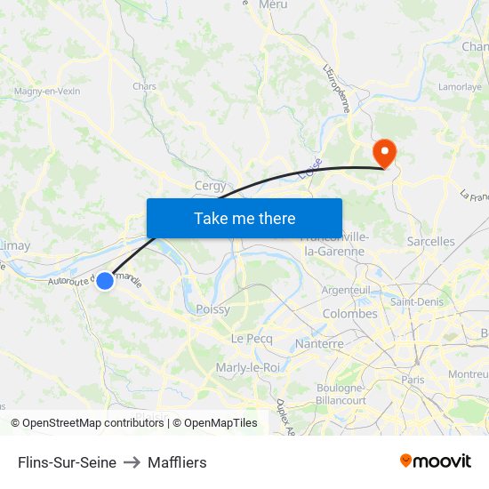 Flins-Sur-Seine to Maffliers map