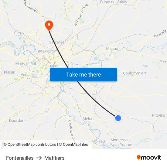 Fontenailles to Maffliers map