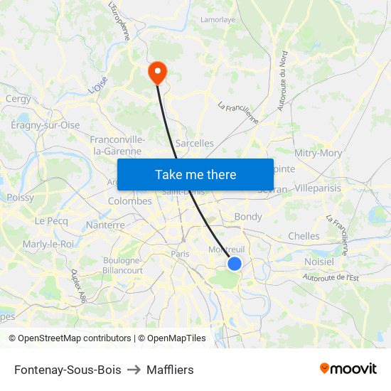 Fontenay-Sous-Bois to Maffliers map