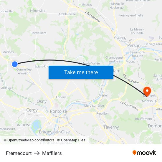 Fremecourt to Maffliers map