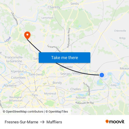 Fresnes-Sur-Marne to Maffliers map