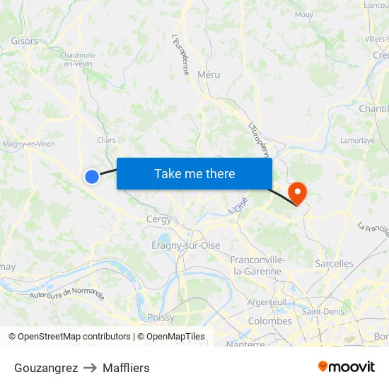 Gouzangrez to Maffliers map