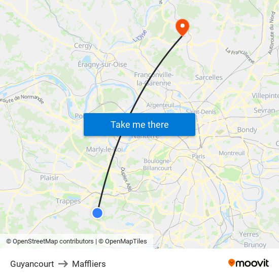 Guyancourt to Maffliers map