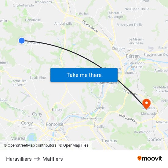 Haravilliers to Maffliers map