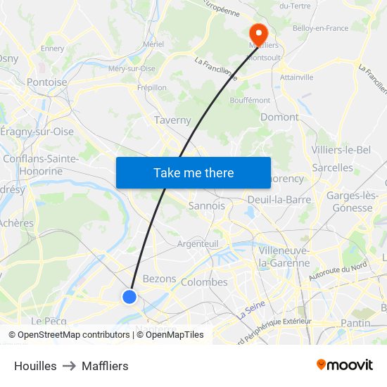 Houilles to Maffliers map