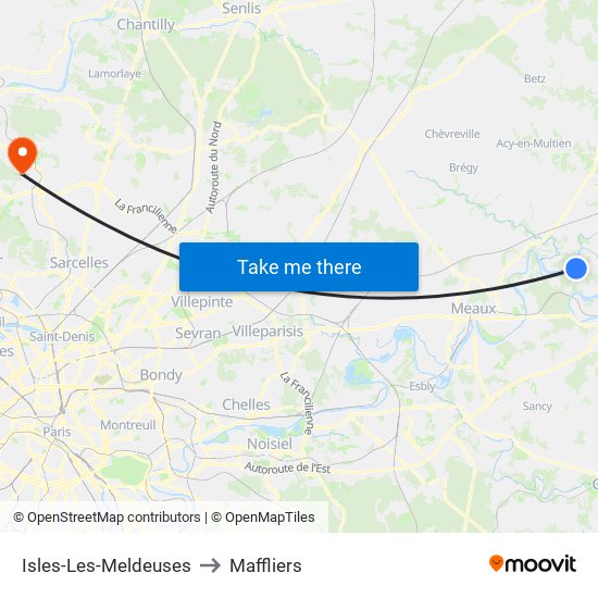 Isles-Les-Meldeuses to Maffliers map