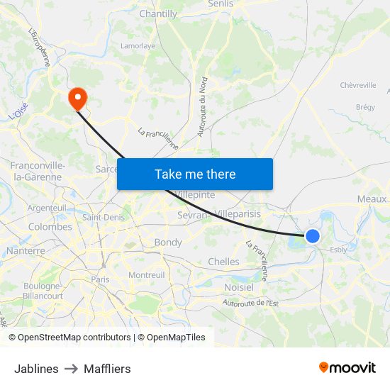 Jablines to Maffliers map