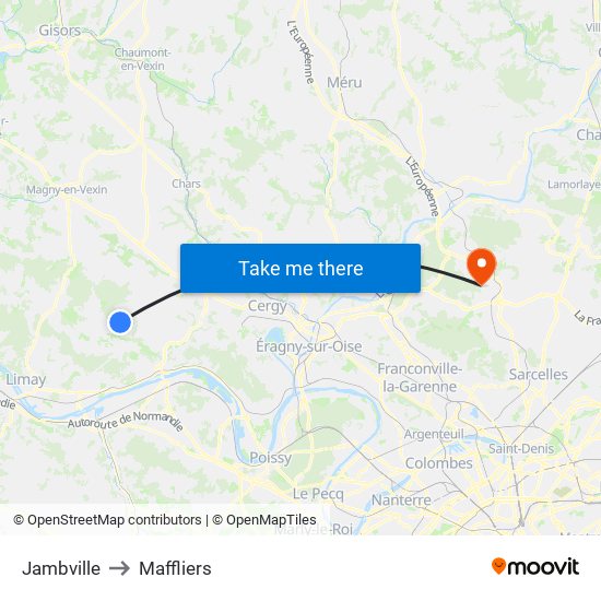 Jambville to Maffliers map