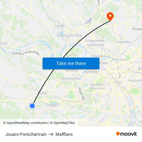 Jouars-Pontchartrain to Maffliers map