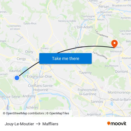 Jouy-Le-Moutier to Maffliers map