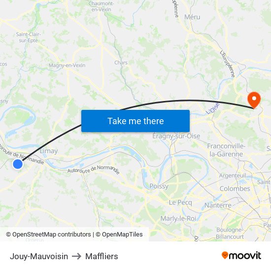 Jouy-Mauvoisin to Maffliers map