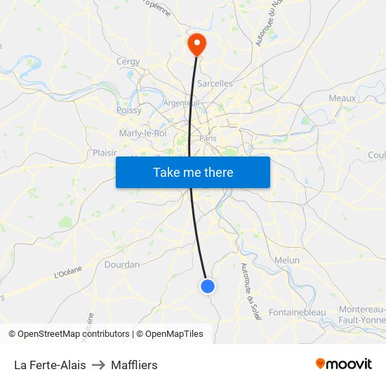 La Ferte-Alais to Maffliers map