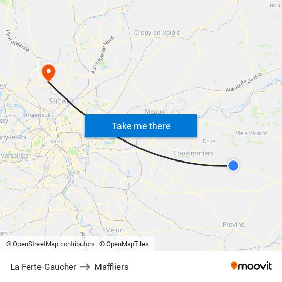 La Ferte-Gaucher to Maffliers map