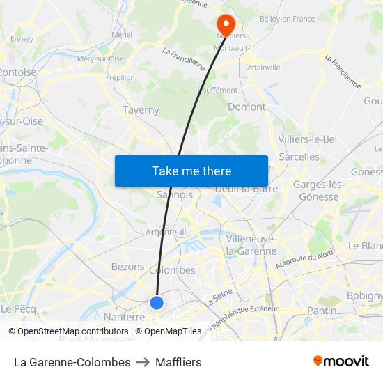 La Garenne-Colombes to Maffliers map