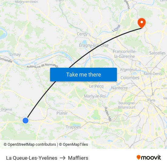 La Queue-Les-Yvelines to Maffliers map