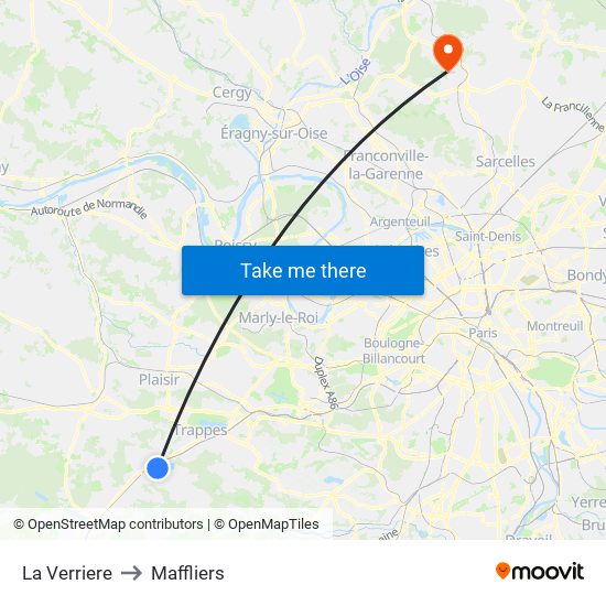 La Verriere to Maffliers map