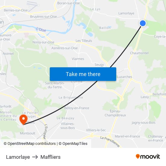 Lamorlaye to Maffliers map