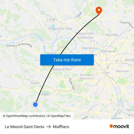 Le Mesnil-Saint-Denis to Maffliers map