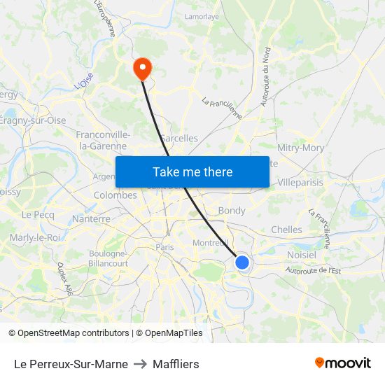 Le Perreux-Sur-Marne to Maffliers map