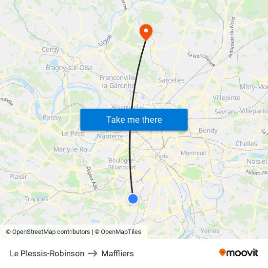 Le Plessis-Robinson to Maffliers map
