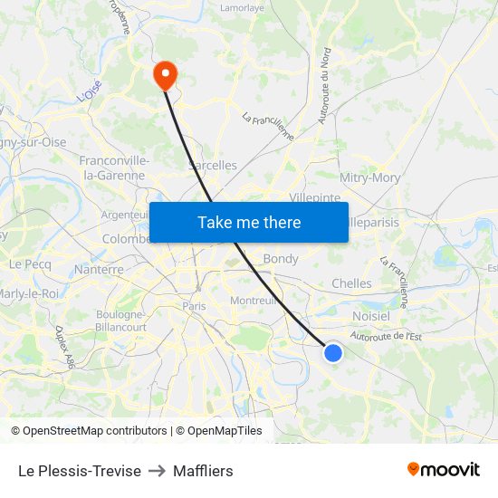 Le Plessis-Trevise to Maffliers map