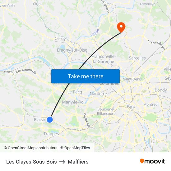 Les Clayes-Sous-Bois to Maffliers map