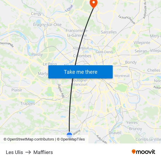 Les Ulis to Maffliers map