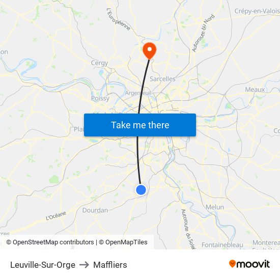 Leuville-Sur-Orge to Maffliers map