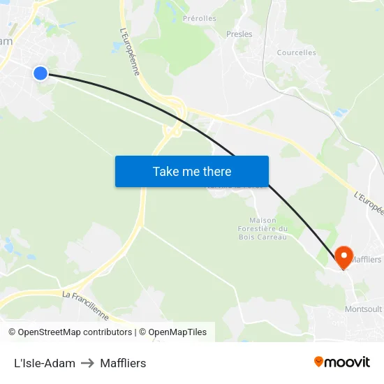 L'Isle-Adam to Maffliers map