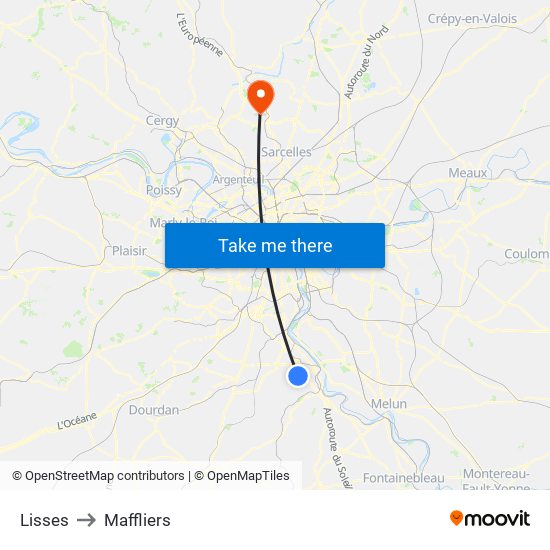 Lisses to Maffliers map