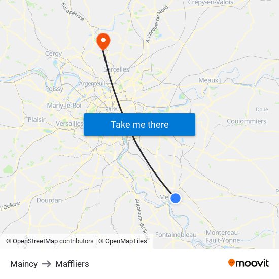 Maincy to Maffliers map