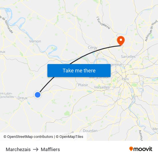 Marchezais to Maffliers map