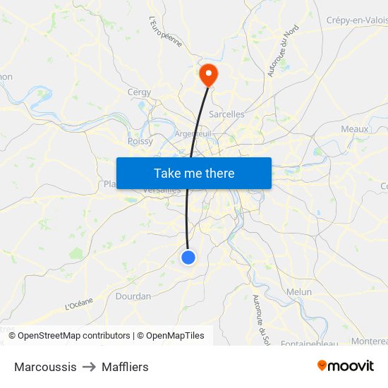 Marcoussis to Maffliers map