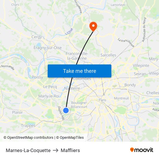 Marnes-La-Coquette to Maffliers map