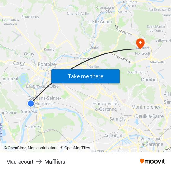 Maurecourt to Maffliers map