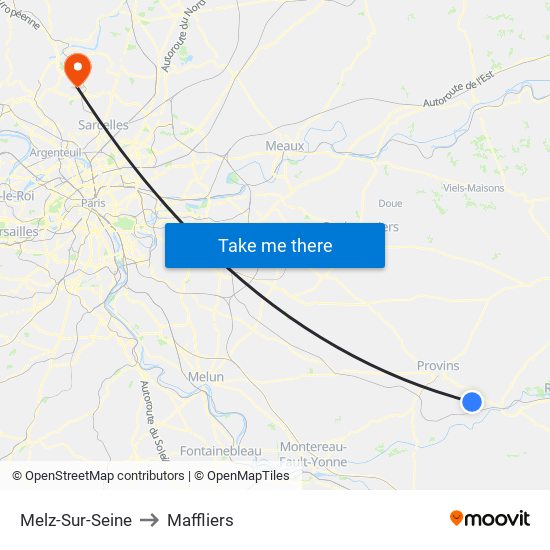 Melz-Sur-Seine to Maffliers map