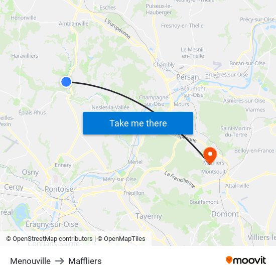 Menouville to Maffliers map