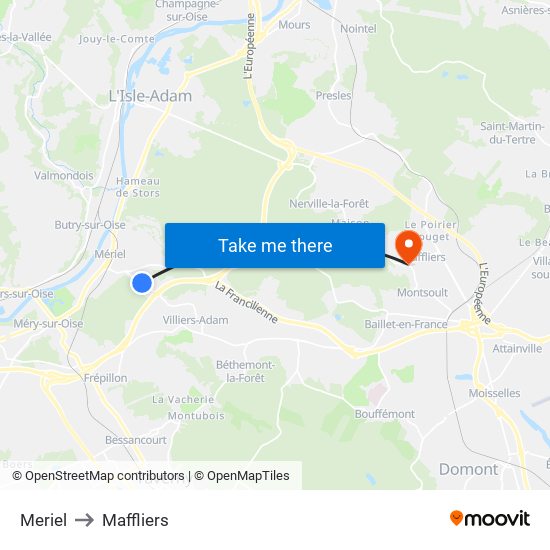 Meriel to Maffliers map