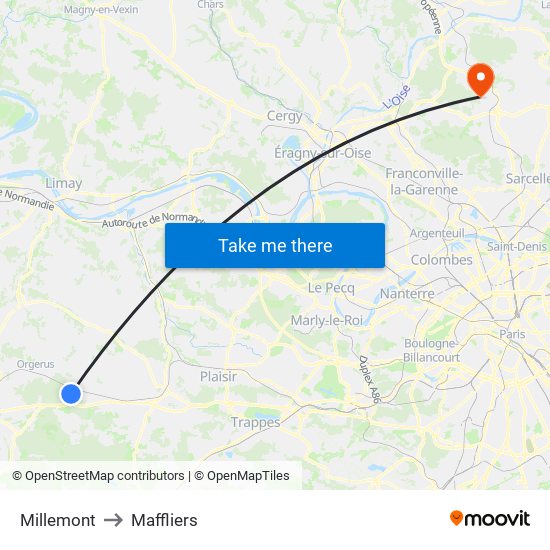 Millemont to Maffliers map