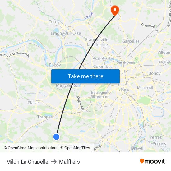 Milon-La-Chapelle to Maffliers map