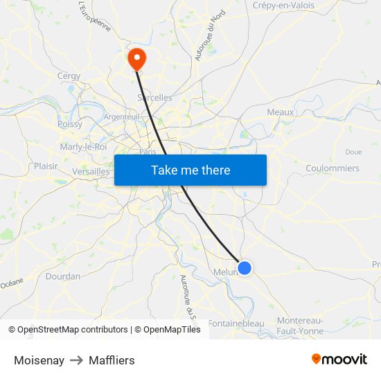 Moisenay to Maffliers map
