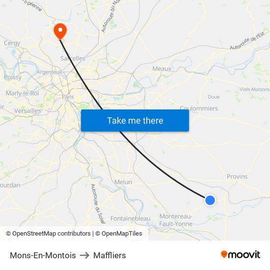 Mons-En-Montois to Maffliers map