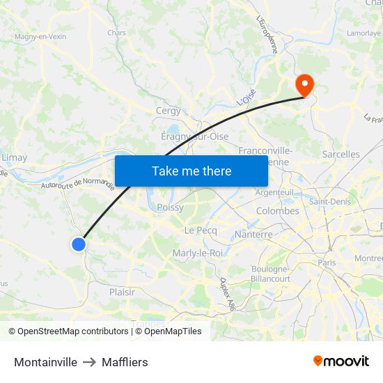 Montainville to Maffliers map