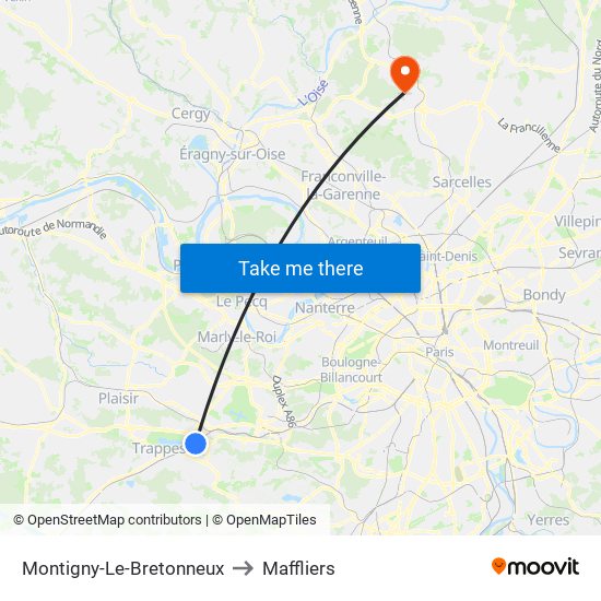 Montigny-Le-Bretonneux to Maffliers map