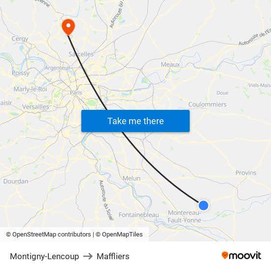 Montigny-Lencoup to Maffliers map