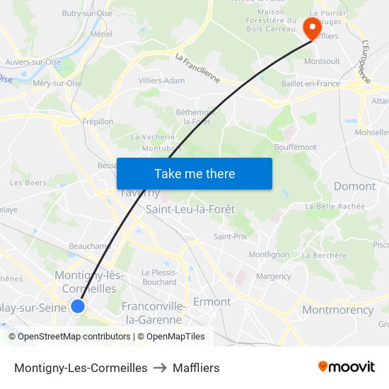 Montigny-Les-Cormeilles to Maffliers map