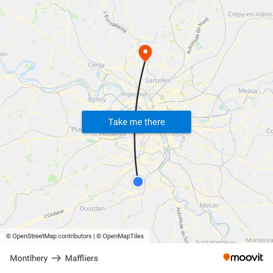 Montlhery to Maffliers map