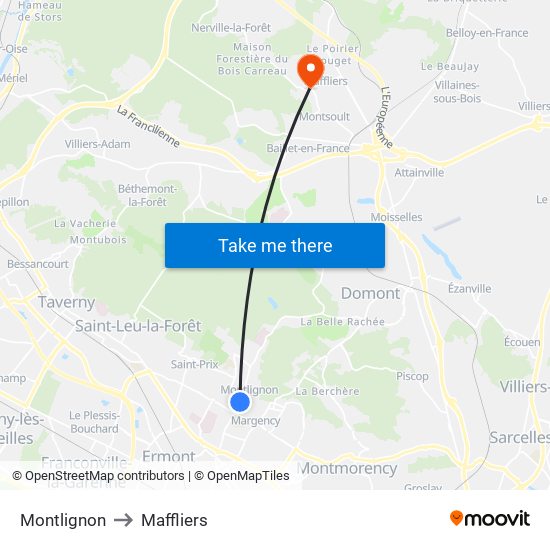 Montlignon to Maffliers map